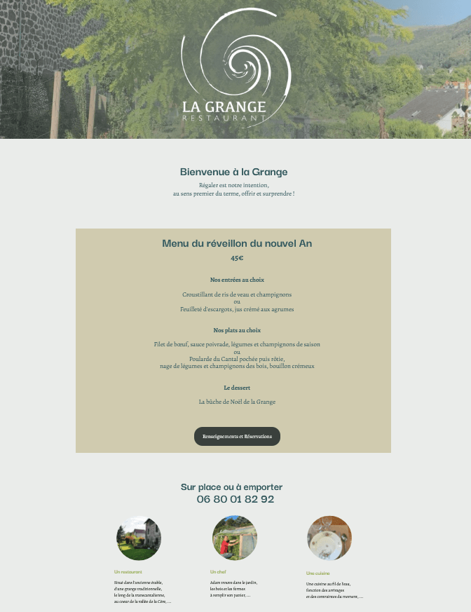 Exemple de site créé avec SiteW : La Grange