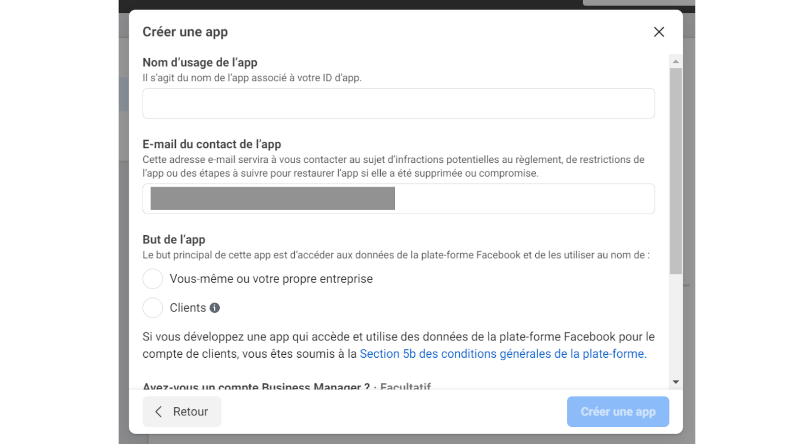 Créateur de site web gratuit configuration app facebook