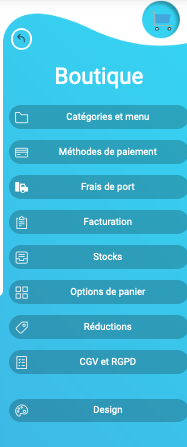 Faire un site internet Menu boutique
