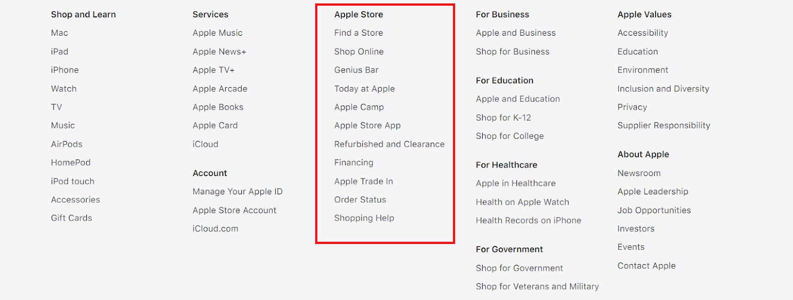 apple's footer