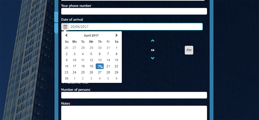 calendar, time selector custom form